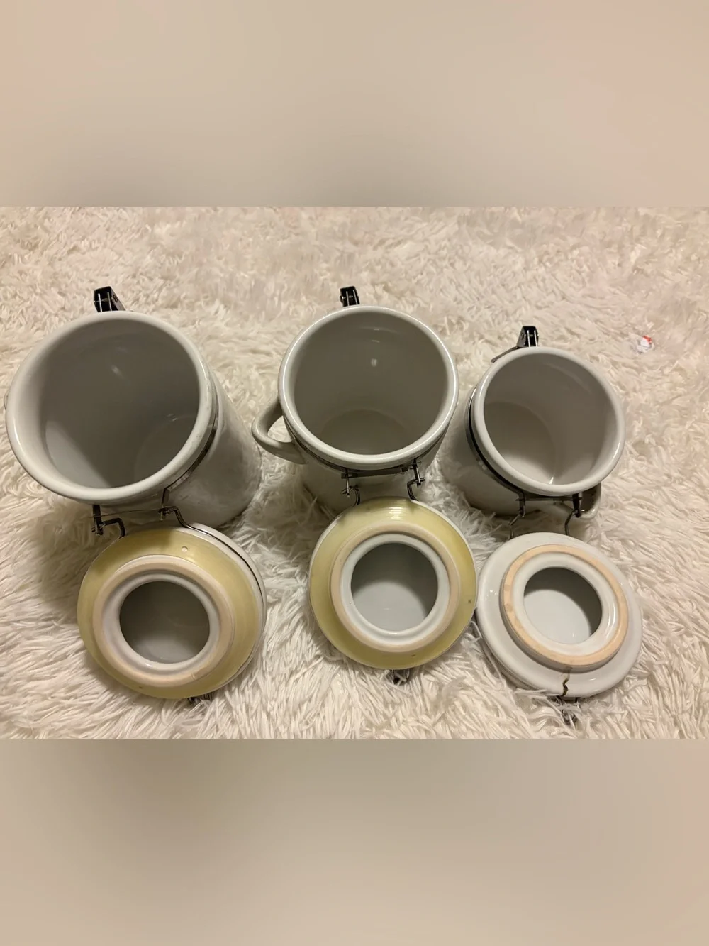 White Ceramic Airtight Canister with Metal Clamp Lid - Set of 3